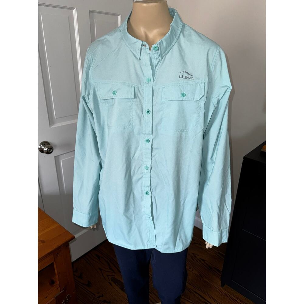 LL Bean Womens Tropicwear Long Sleeve Hiking Shirt Aqua Blue 509144 Small